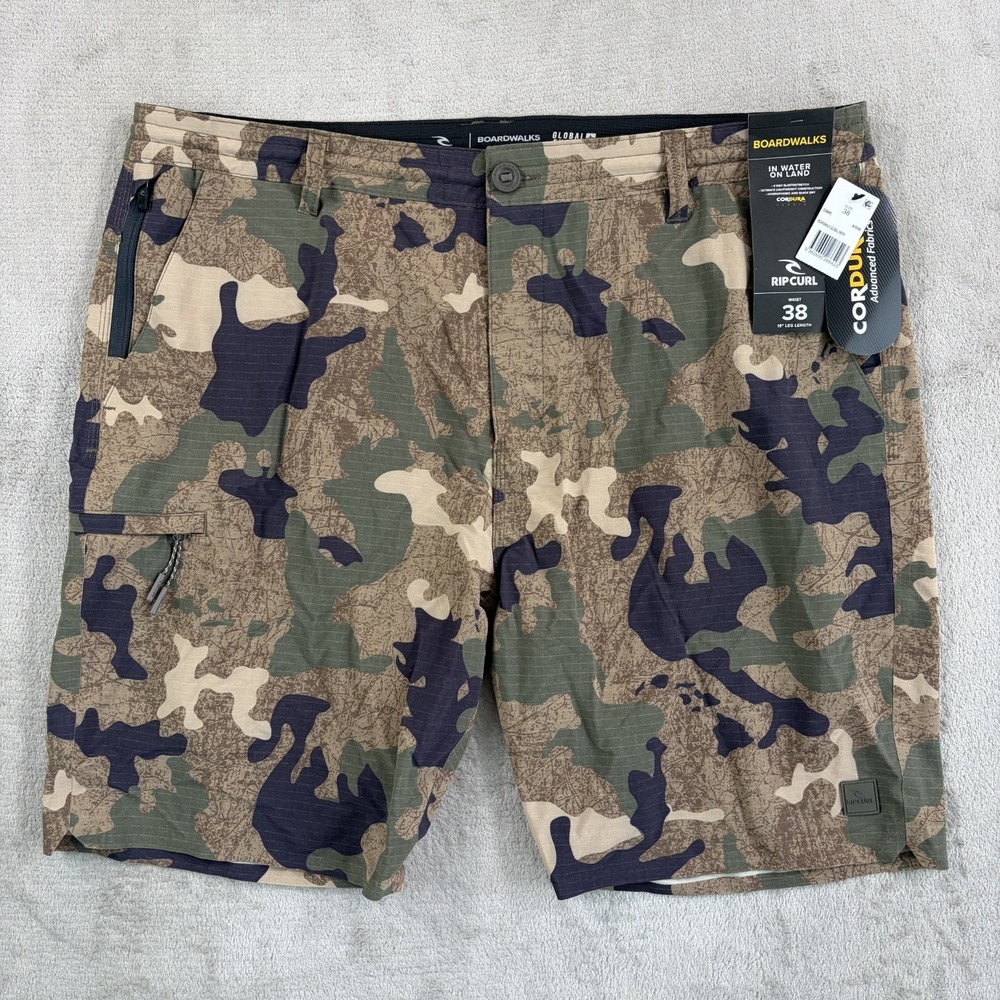 Rip Curl Boardwalk Global Entry 19" Walk Shorts in Camo Men 38 Cordura Fabric
